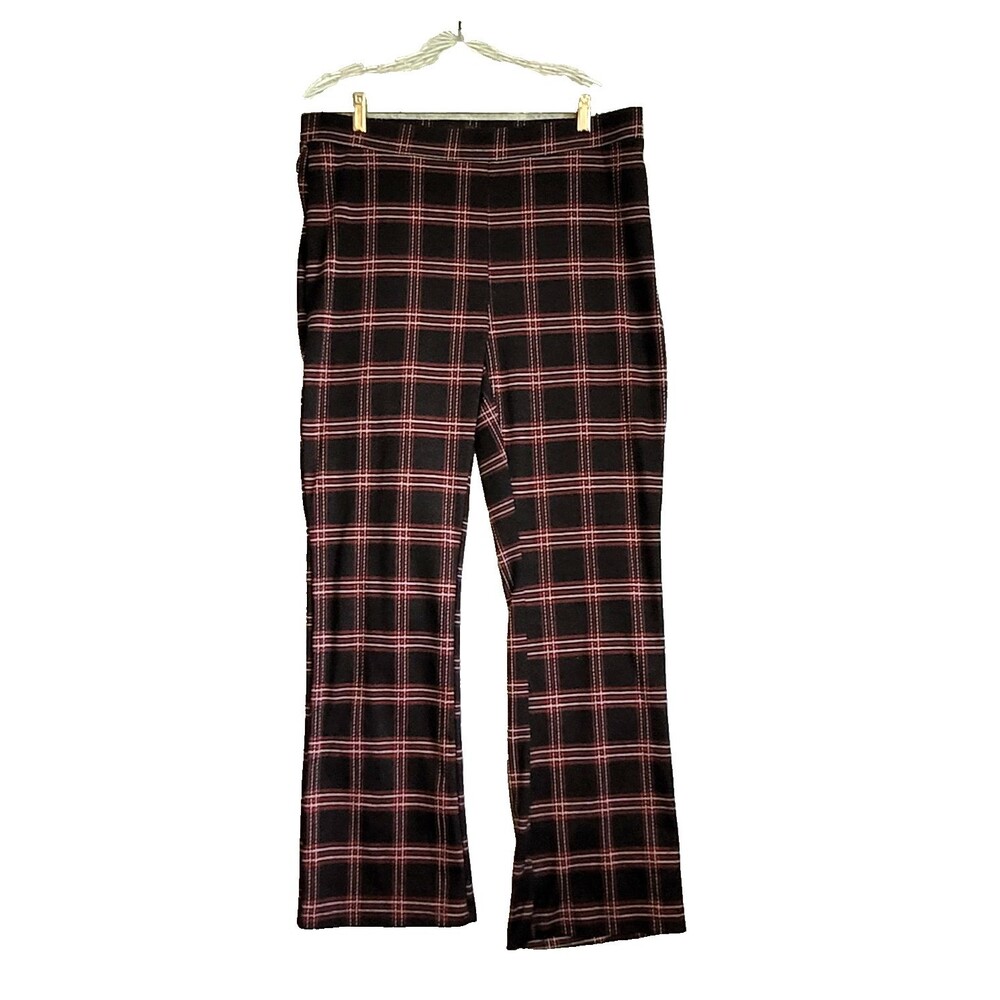No Boundaries Flare Pants Womens XL Black Red Plaid High Rise Preppy